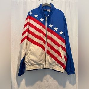 Vintage TSA Athletic USA American Flag Stars Nylon Windbreaker Jacket Zip L